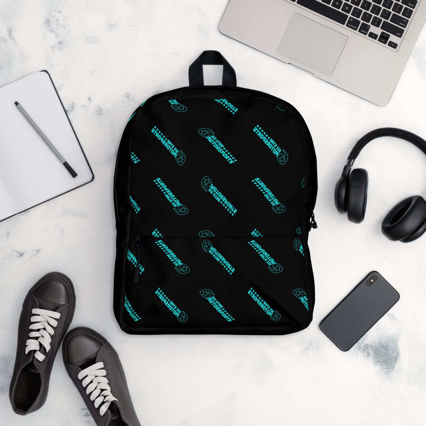Six Star Motorsports Black Patterned Backpack