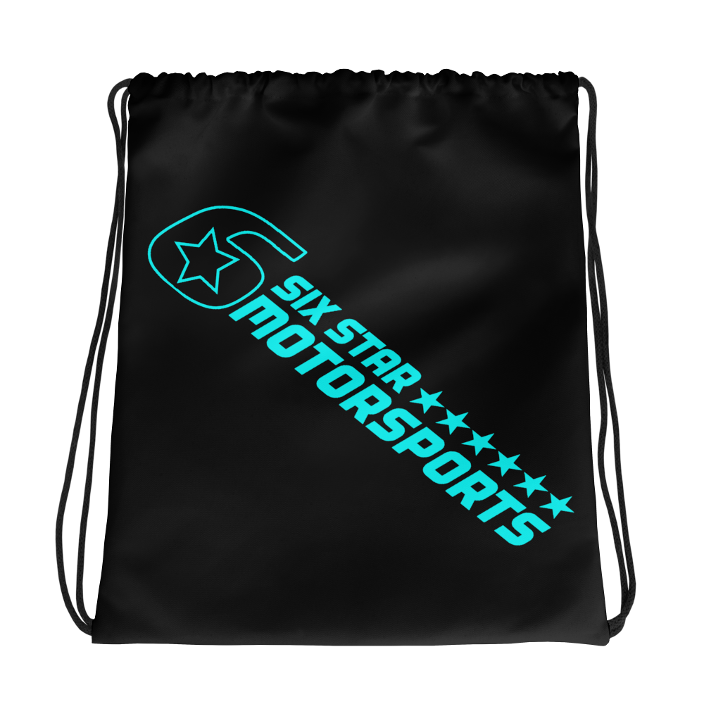 Black and Blue Single Logo Drawstring Bag
